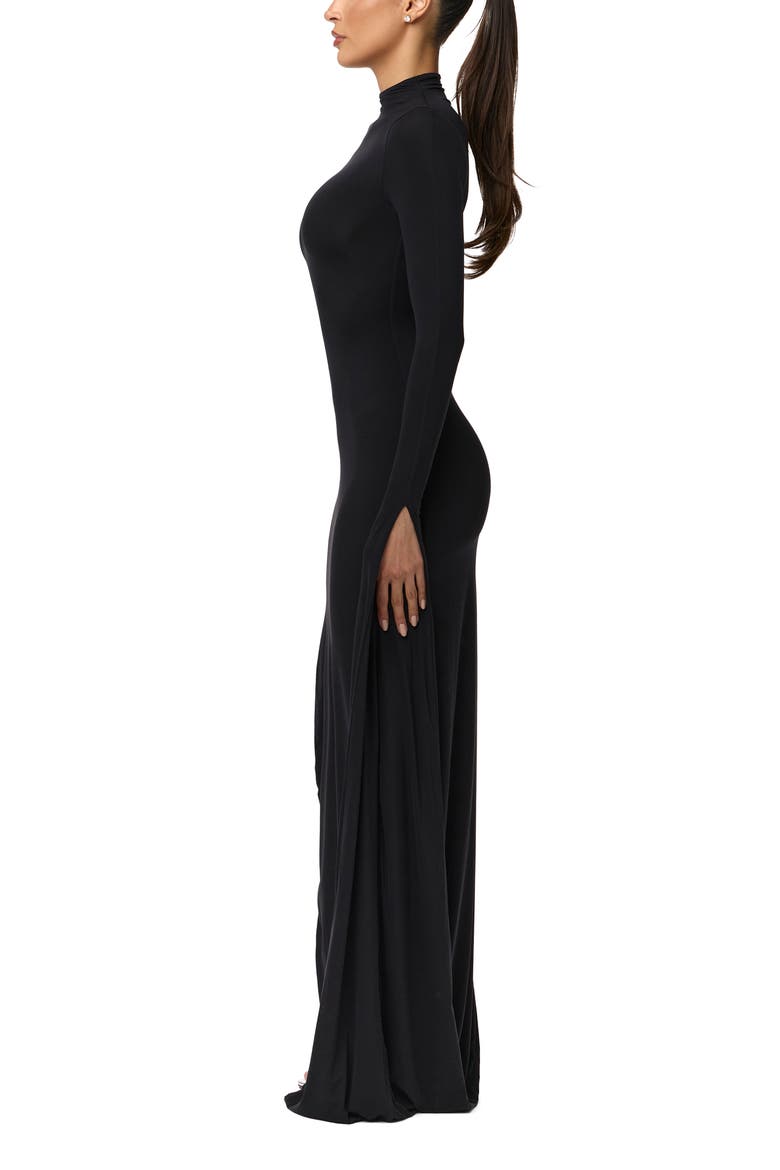 Drape Long Sleeve Maxi Dress, Alternate, color, BLACK