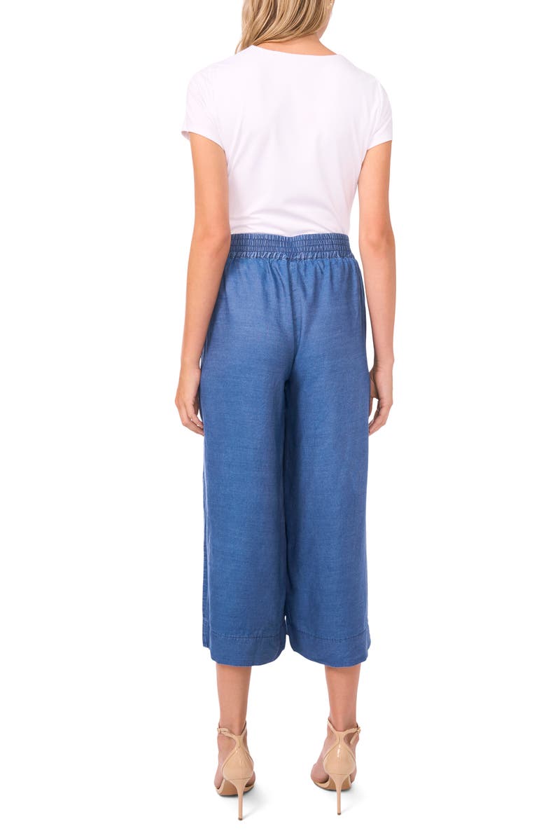 Vince Camuto Smocked Waist Crop Wide Leg Pants, Alternate, color, Chambray Blue