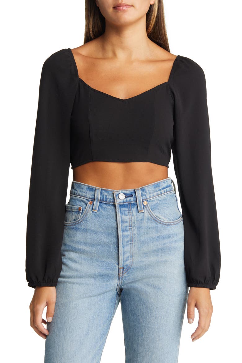 Saga Sweetheart Neck Crop Top, Main, color, BLACK