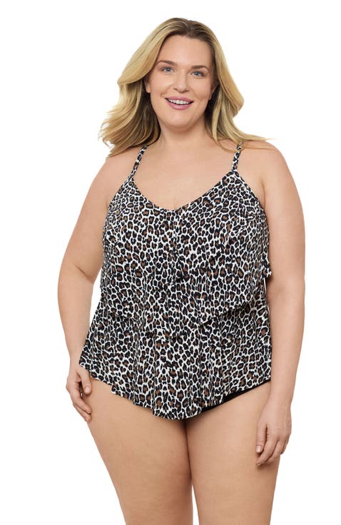 Plus Size Triple Ruffle Tier Adjustable Tankini Swimsuit Top