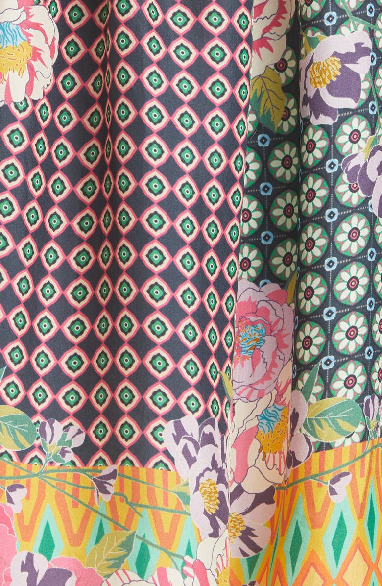 Johnny Was Mixed Print Long Sleeve Silk Babydoll Dress, Alternate, color,