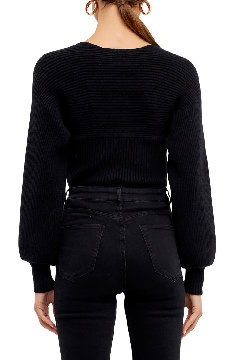 Endless Rose Ribbed Bishop Sleeve Top, Alternate, color, Black