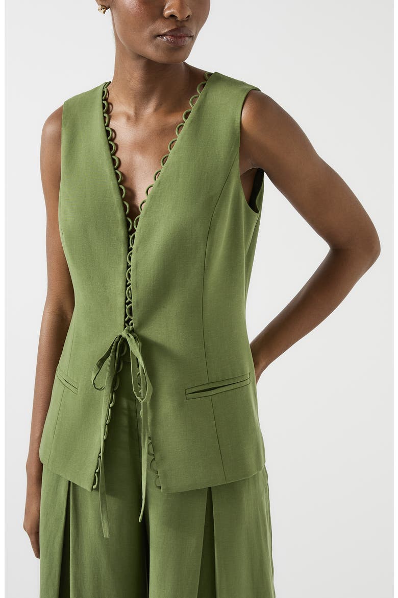Frances Scallop Trim Vest, Main, color, LEAF