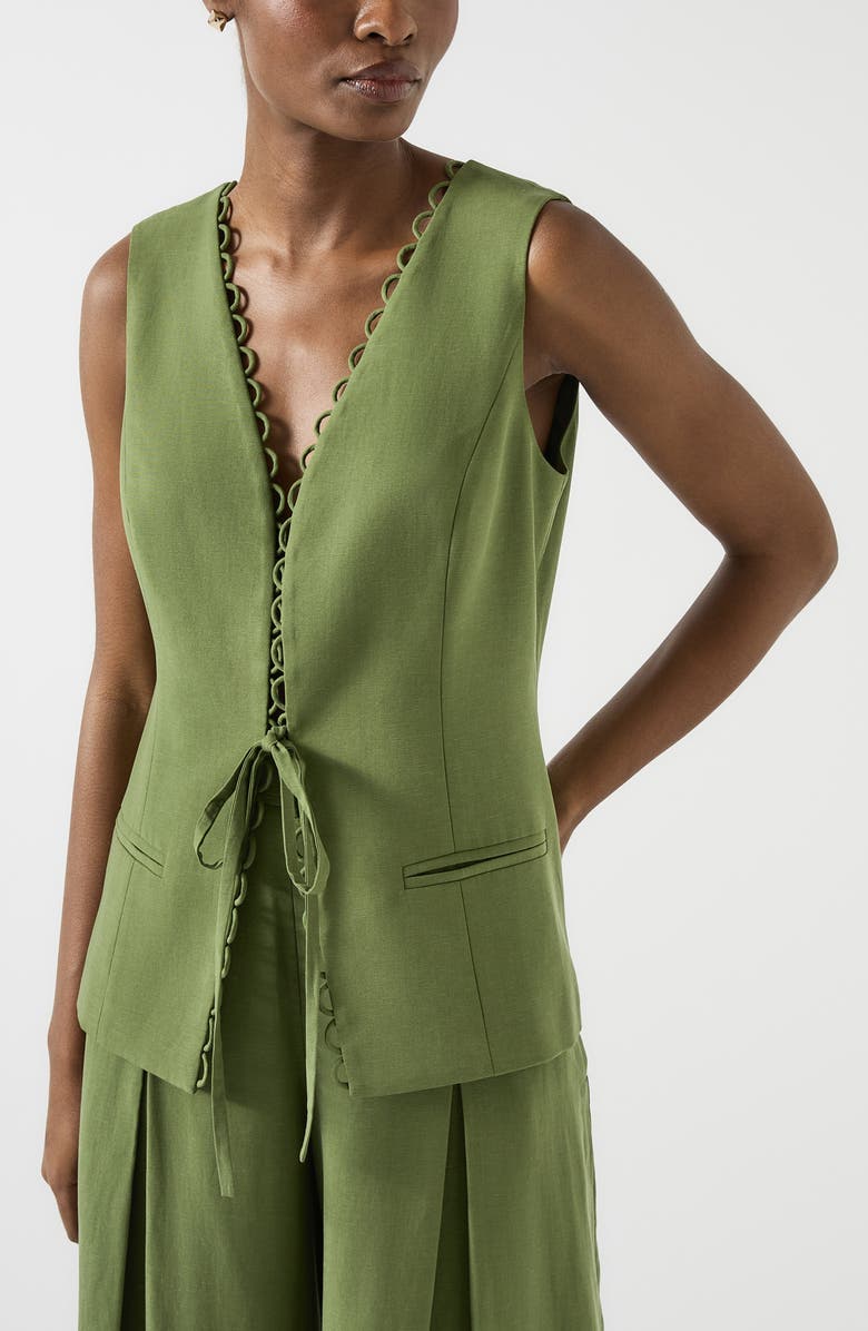 LK Bennett Frances Scallop Trim Vest, Main, color, Leaf