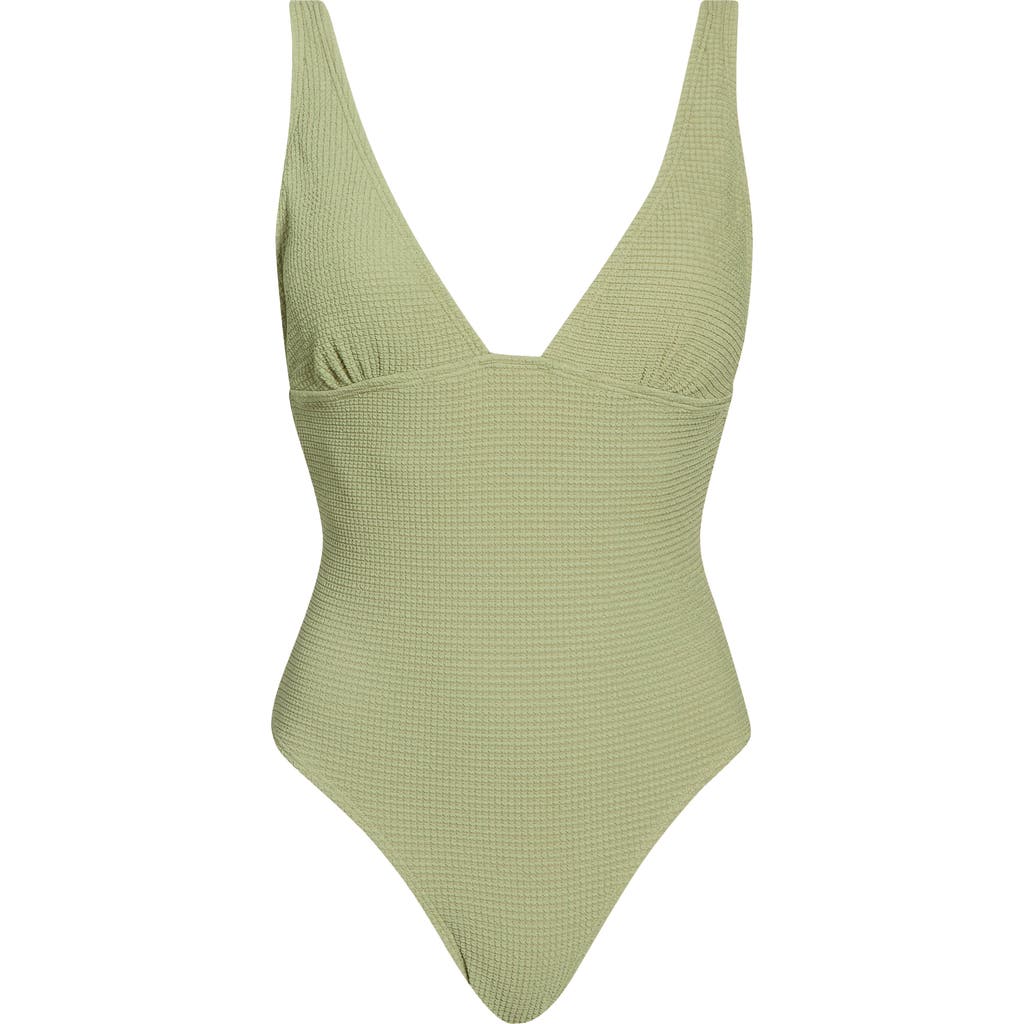 Roxy Juniors' Essouira Textured One-piece Swimsuit In Oil Green
