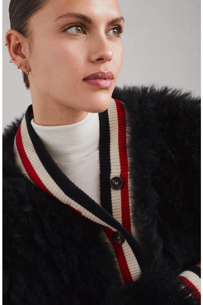 Cozy shearling hooded cardigan in cashmere, Alternate, color, Black