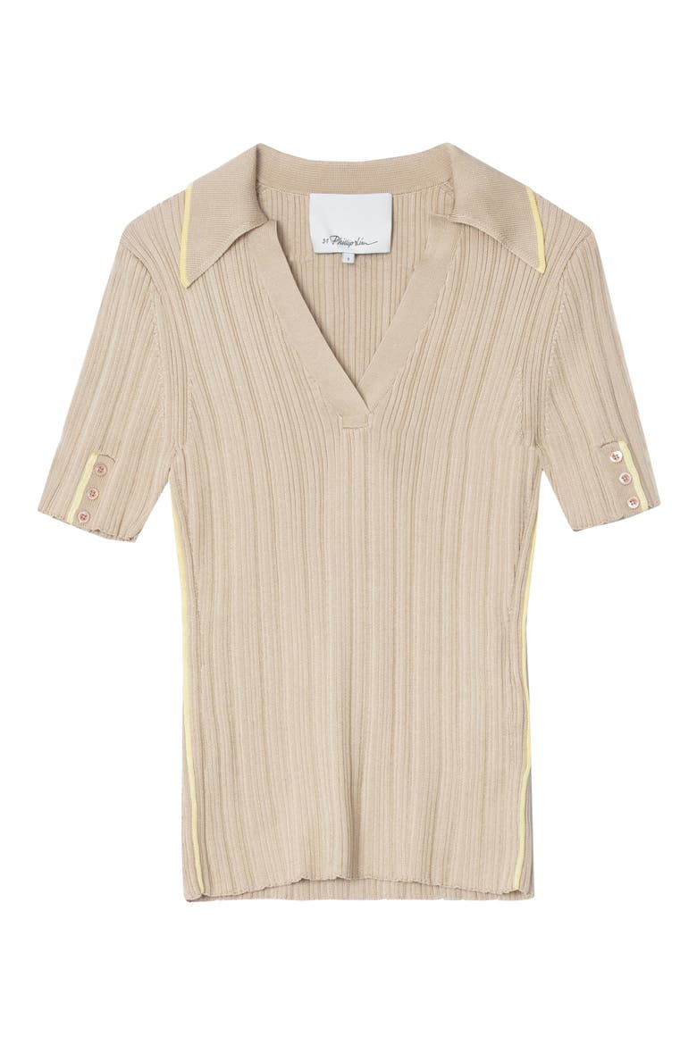 Contrast Trim V-Neck Polo, Main, color, SAND-MOONLIGHT