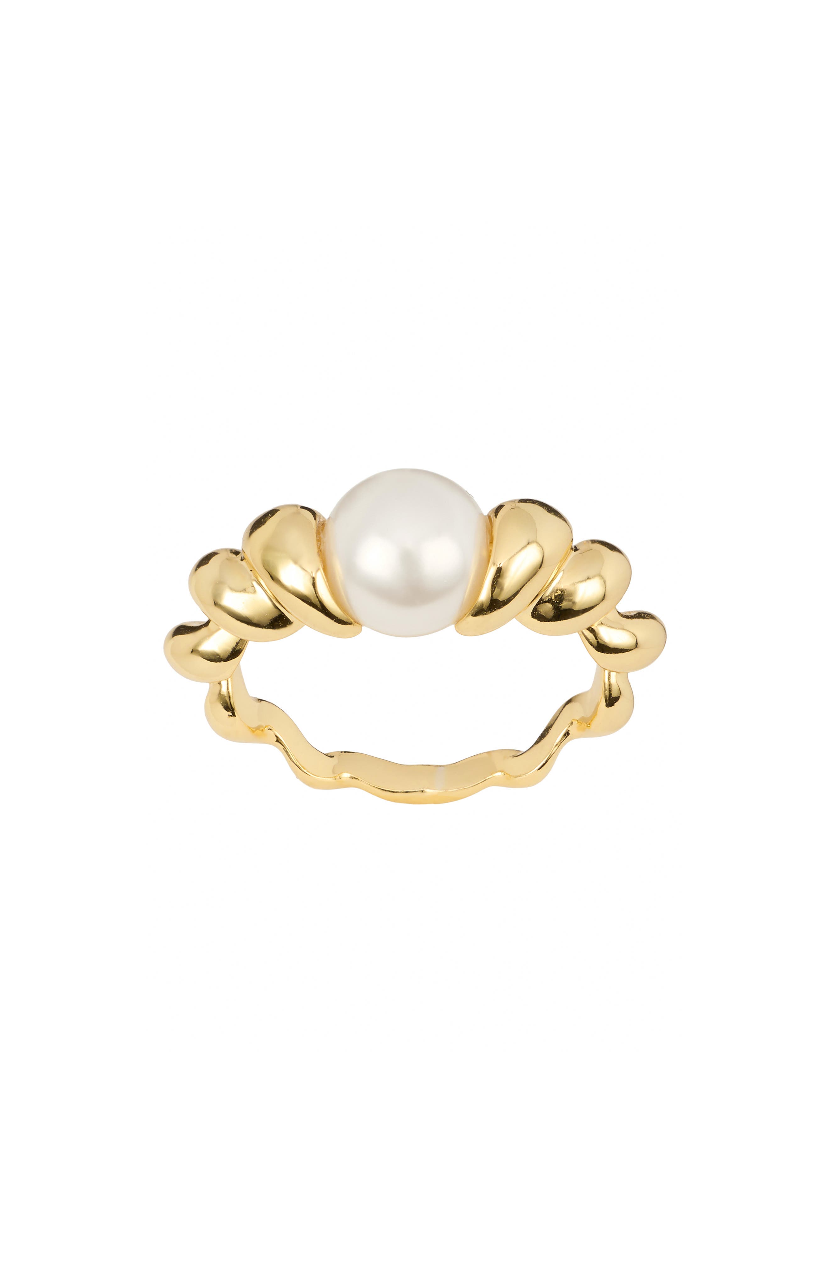 Athra Luxe Simulated Pearl Band Ring In Gold