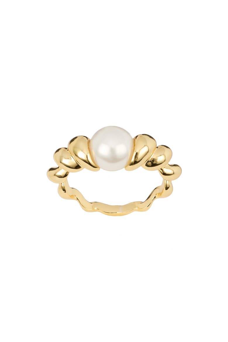 Simulated Pearl Band Ring, Main, color, GOLD