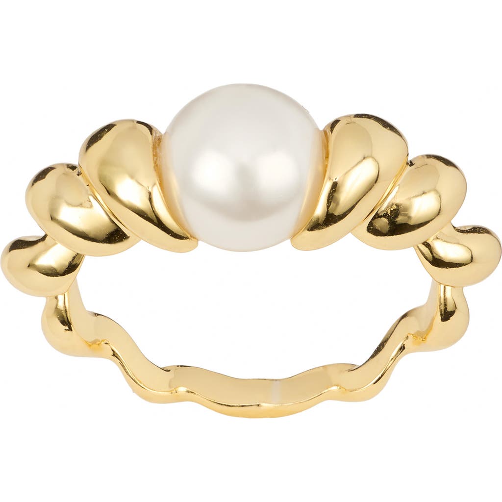 Athra Luxe Simulated Pearl Band Ring In Gold