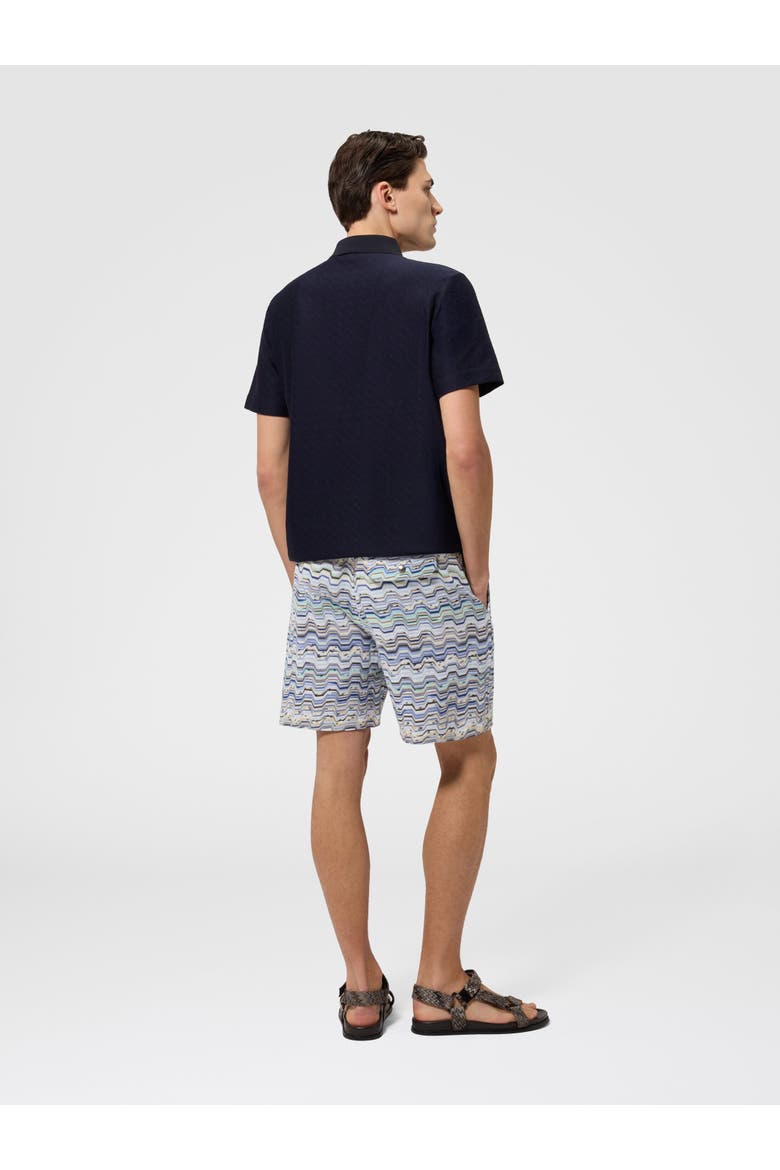 Cotton Shorts With Raschel Knit And Greek Motif, Alternate, color, Blue Multi