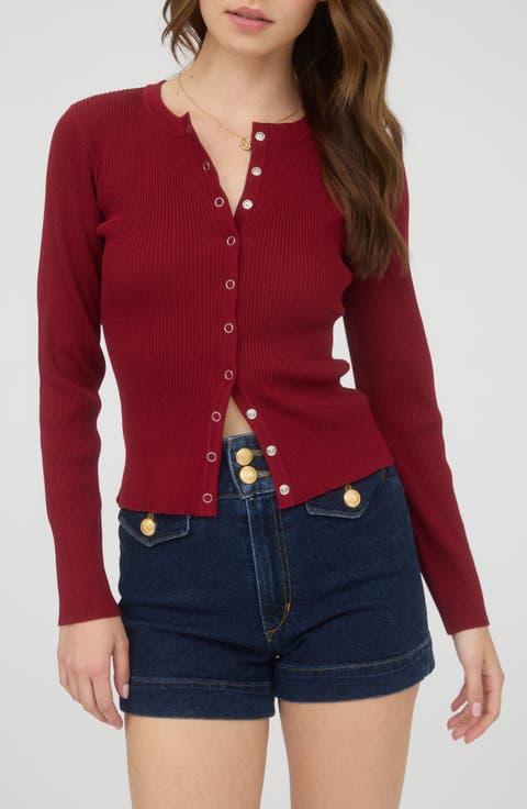 Snap Button Front Rib Long Sleeve Top