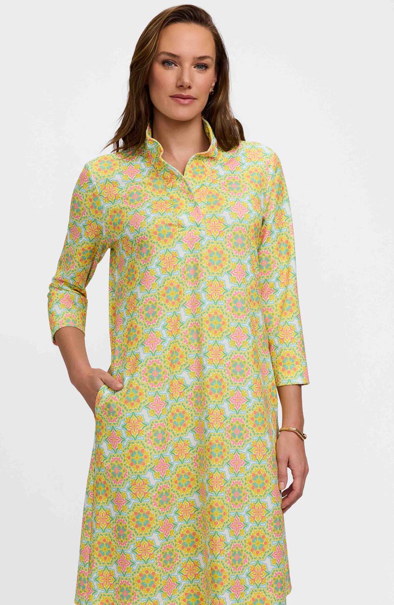 Foxcroft Tammy Tile Print Collared Dress, Alternate, color, Yellow Multi
