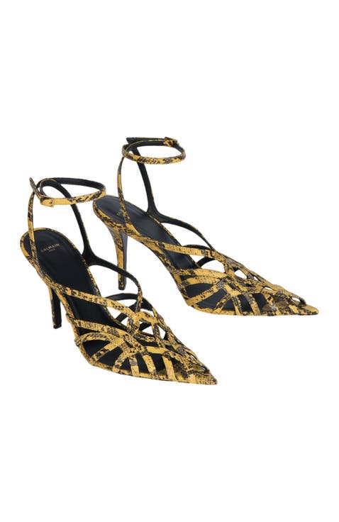 Python-Effect Leather Cage Sandals