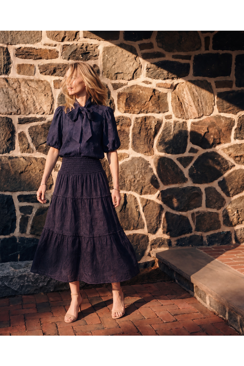 Kylie Smocked Jacquard Midi Skirt, Alternate, color, Midnight Blue