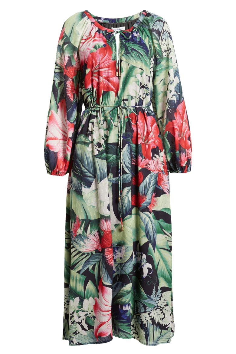 Celebration Tropical Print Long Sleeve Maxi Dress, Alternate, color, GREEN