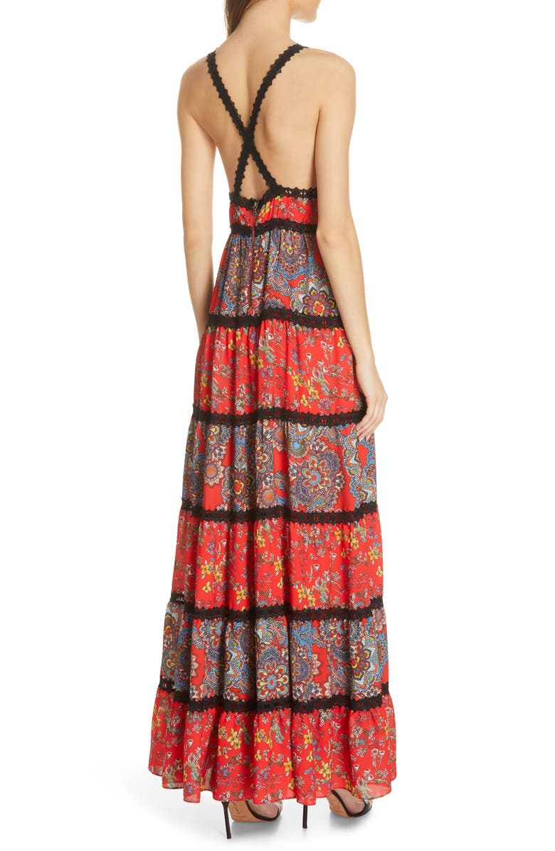 Alice + Olivia Karolina Mixed Print Maxi Dress, Alternate, color,