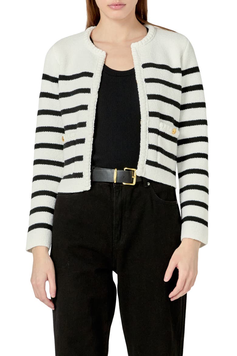 Stripe Crop Cardigan, Main, color, OFF WHITE