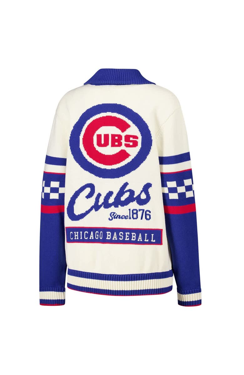 THE WILD COLLECTIVE Women's The Wild Collective Cream Chicago Cubs Jacquard Full-Button Sweater, Alternate, color,