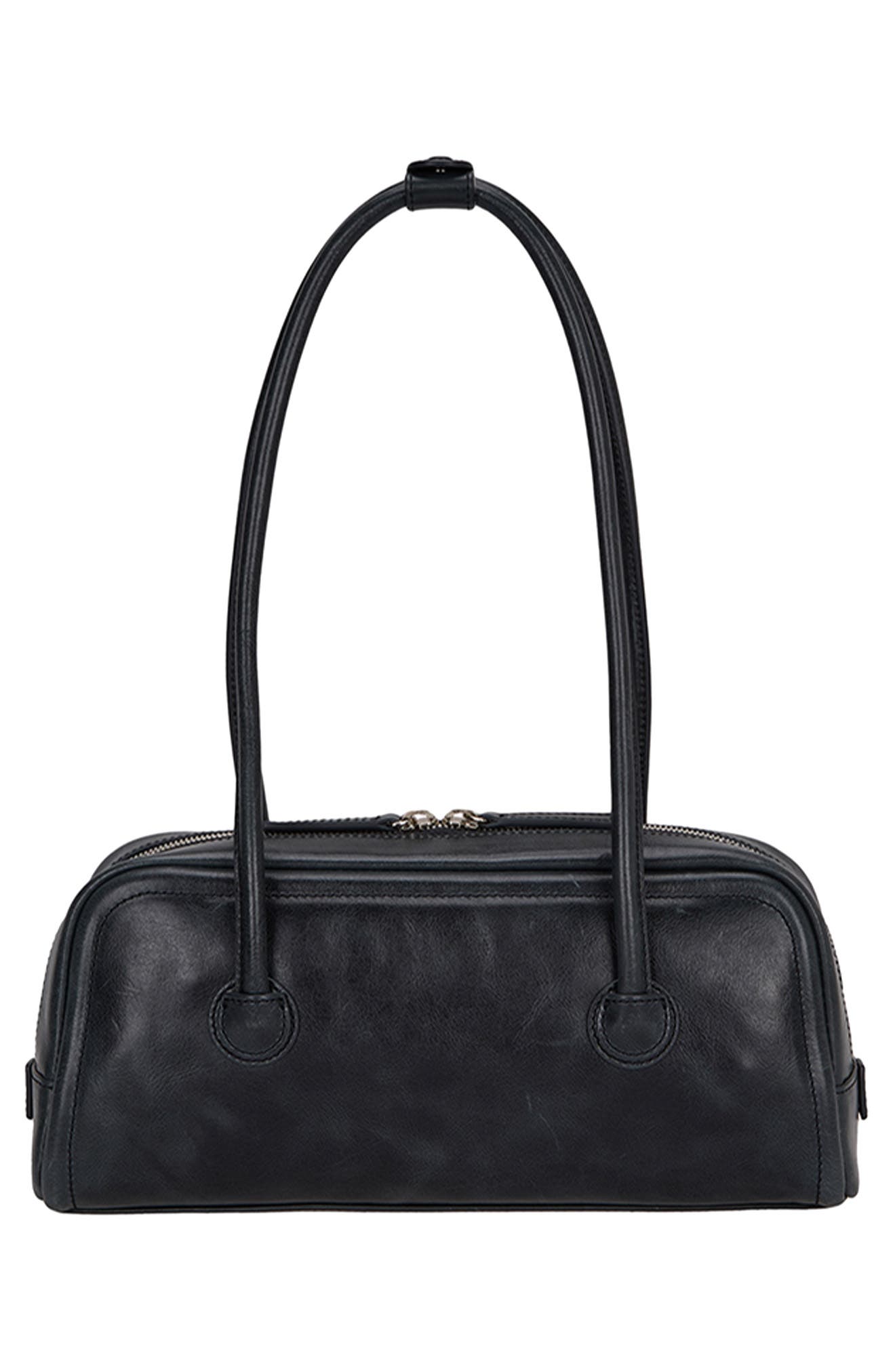 MARGESHERWOOD Soft Boston Leather Shoulder Bag, Alternate, color, Black Pull-Up
