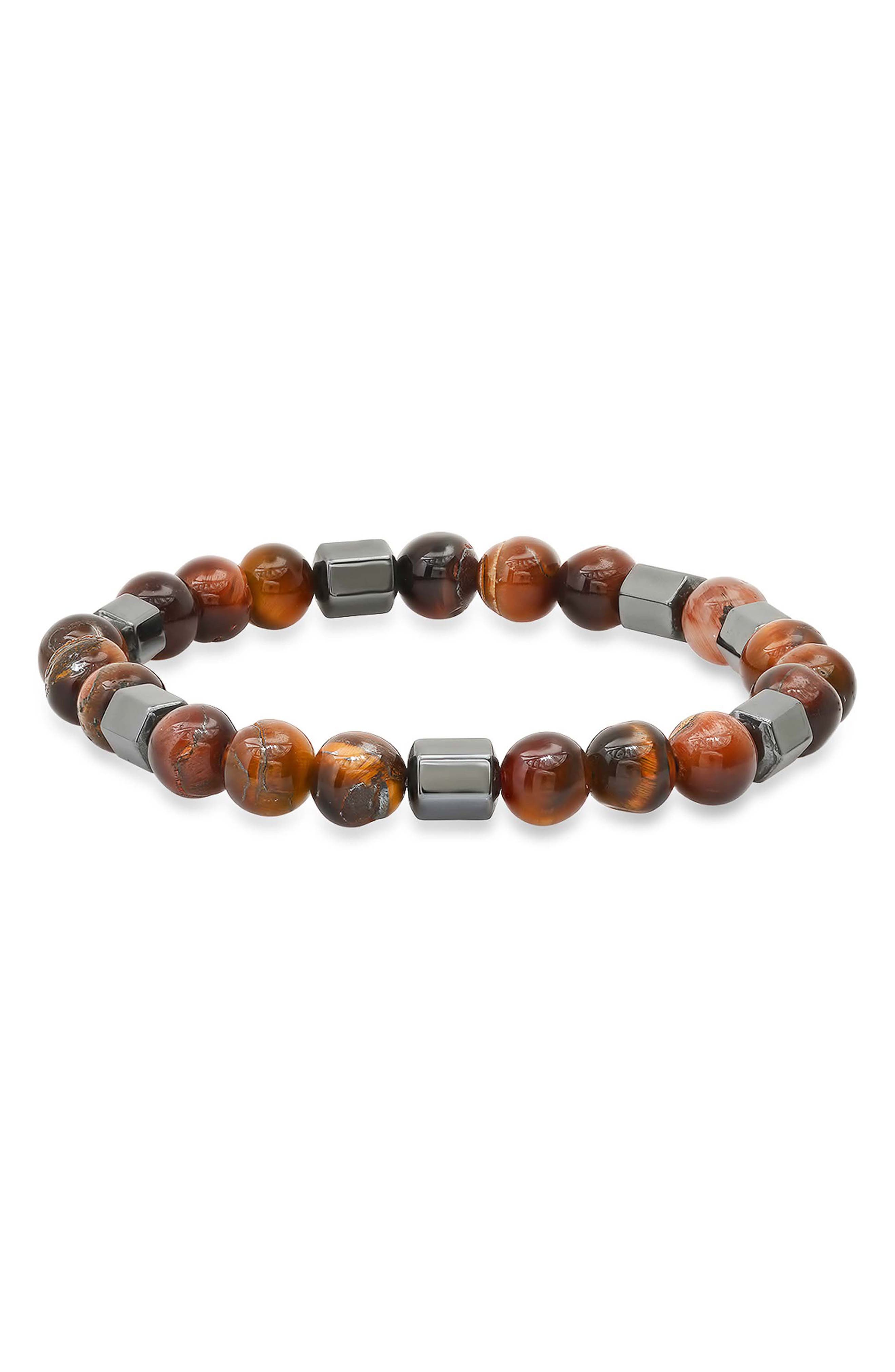 Men's Red Tiger's Eye and Hematite Stretch Bracelet