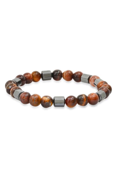 Men's Red Tiger's Eye and Hematite Stretch Bracelet