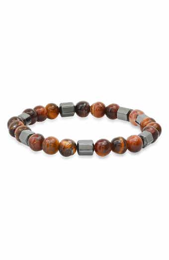 Men's Red Tiger's Eye and Hematite Stretch Bracelet