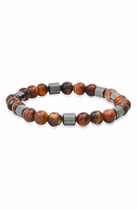 Men's Red Tiger's Eye and Hematite Stretch Bracelet