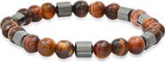 STEELTIME Men's Red Tiger's Eye and Hematite Stretch Bracelet