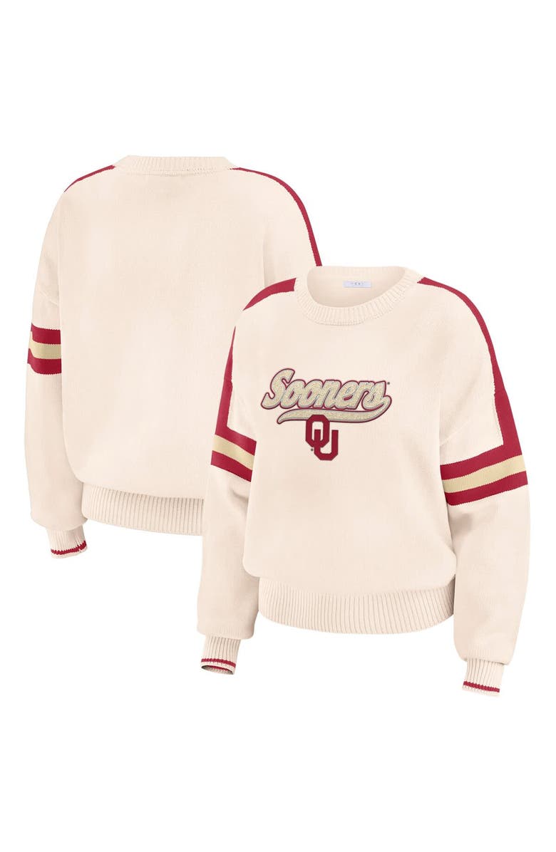 WEAR by Erin Andrews Women's WEAR by Erin Andrews Cream Oklahoma Sooners Chenille Woven Patch Stripe Pullover Sweater, Alternate, color, Cream