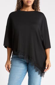 Renee C Lace Hem Asymmetric Top