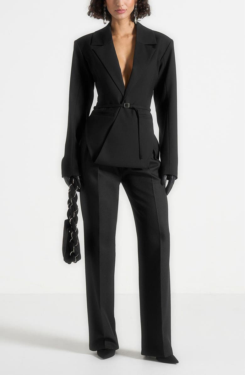 Manière De Voir Yuna Plunge Tailored Blazer With Belt, Alternate, color, Black