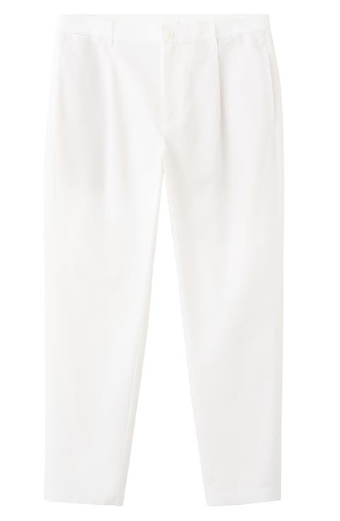 Pleated Straight Fit Cotton Blend Pants