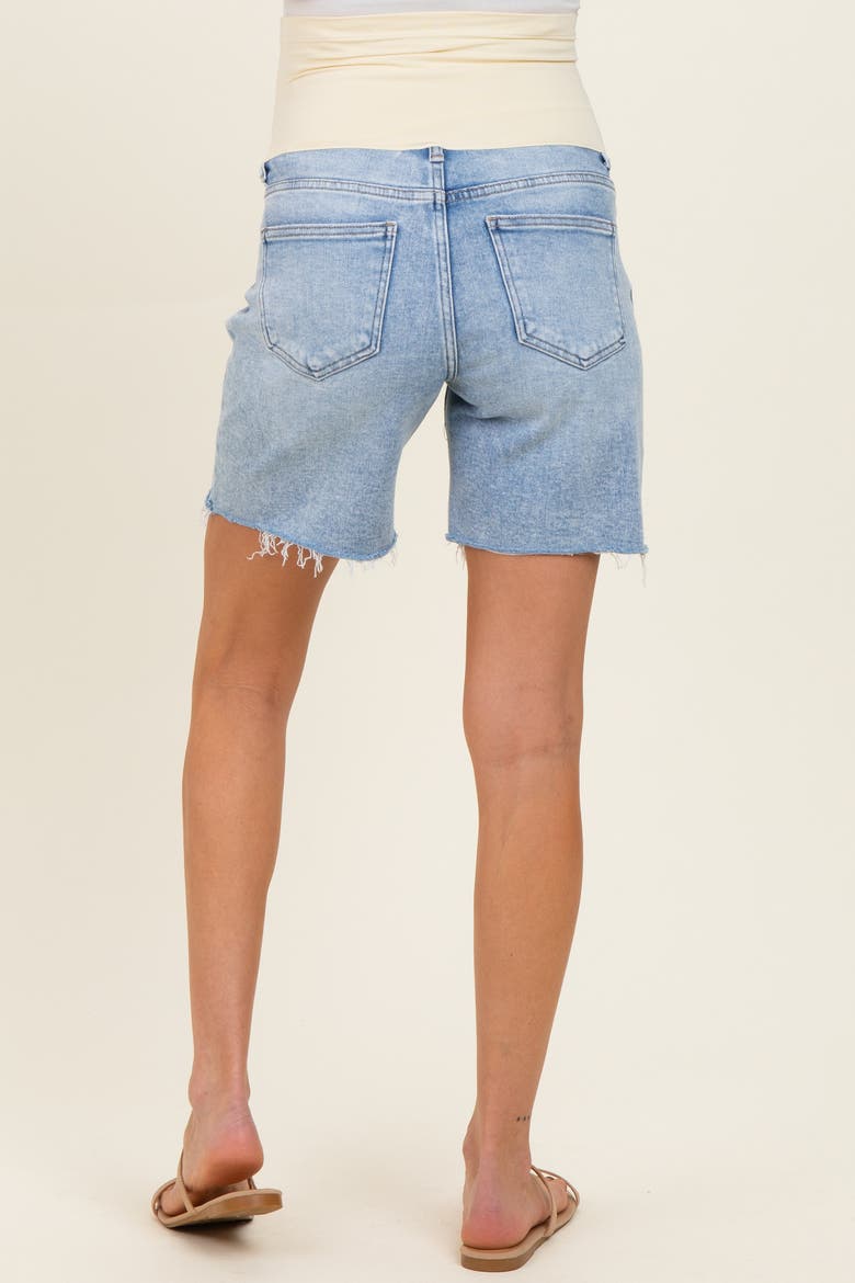 Distressed Frayed Hem Midi Maternity Jean Shorts, Alternate, color, Light Blue