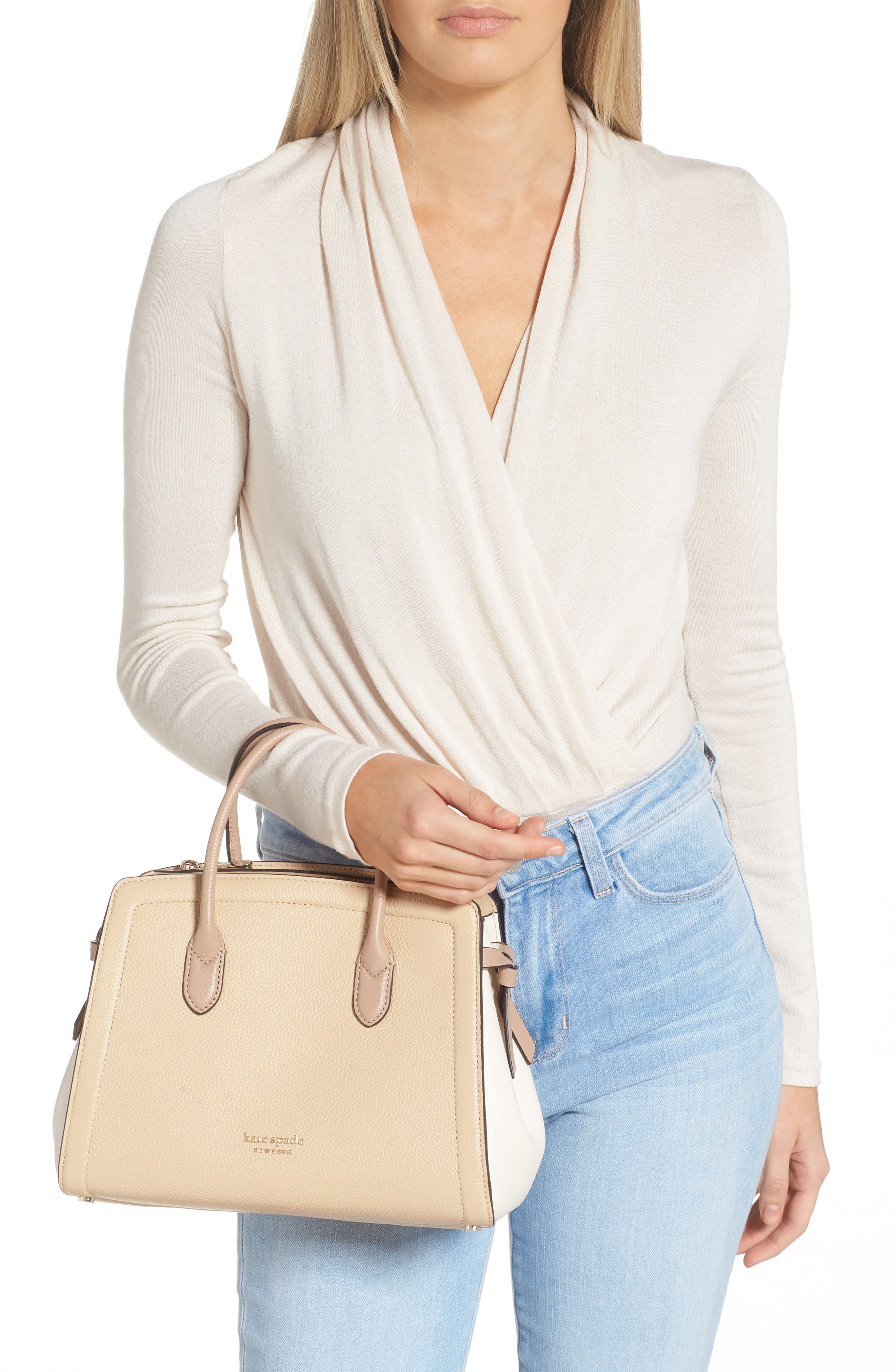 Kate Spade New York knott colorblock leather satchel, Alternate, color, 