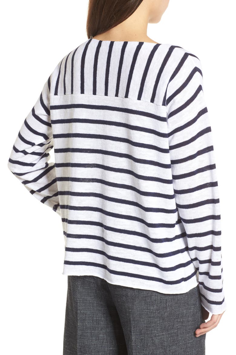 Stripe Organic Linen & Cotton Sweater, Alternate, color, WHITE MIDNIGHT