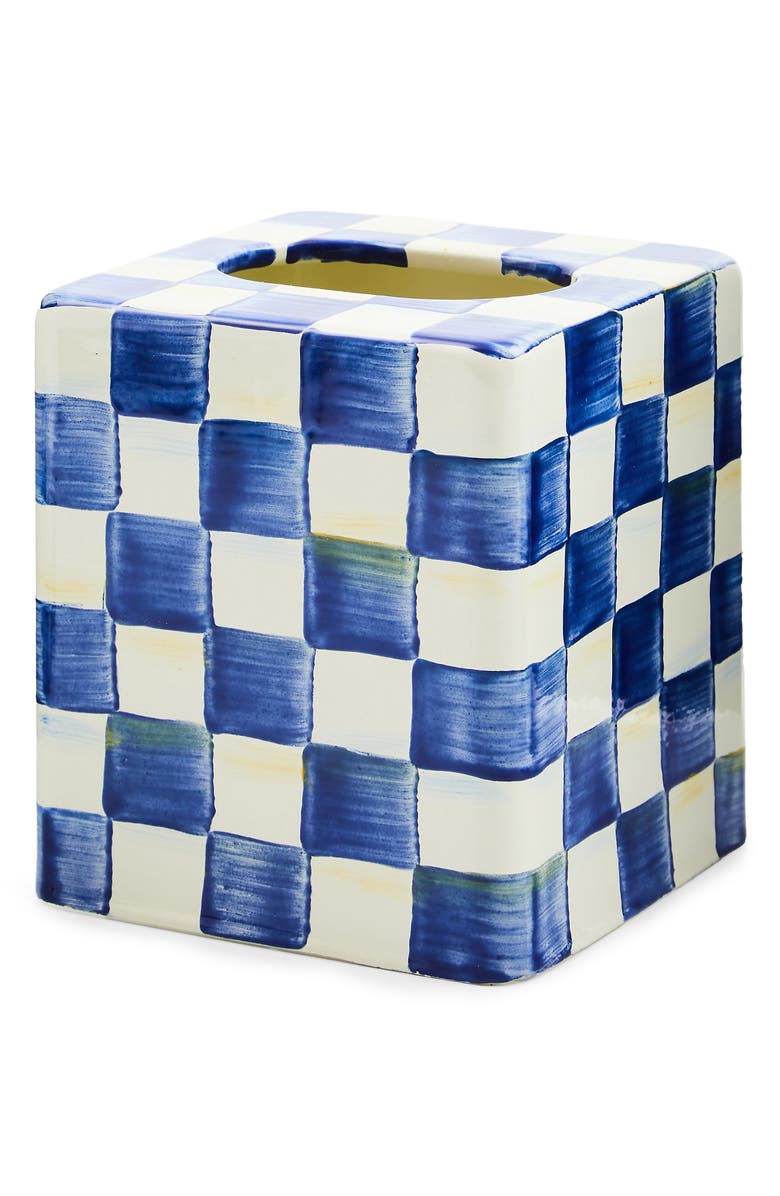 MACKENZIE CHILDS Royal Check Boutique Tissue Box Cover, Main, color, Royal