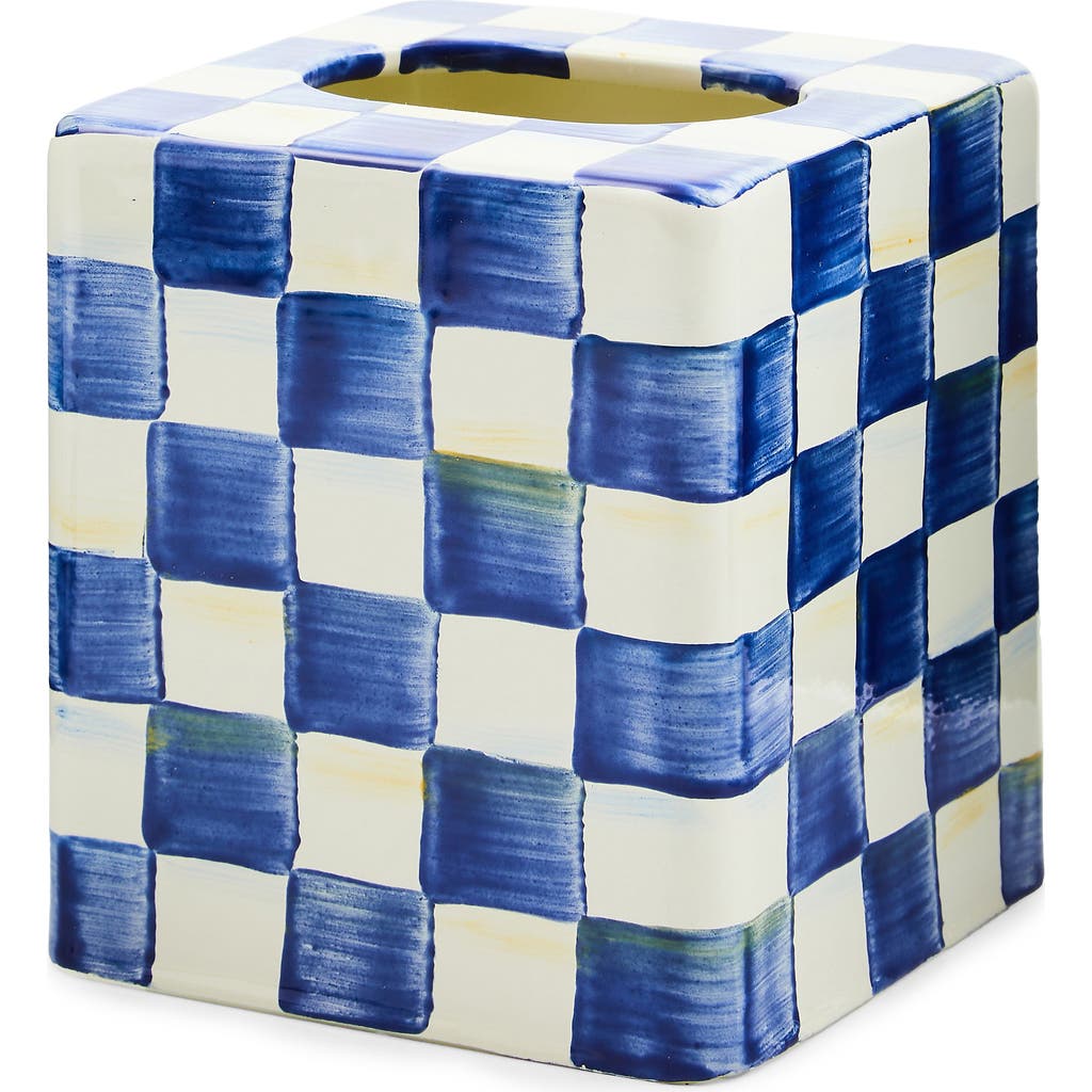 Mackenzie-childs Mackenzie Childs Royal Check Boutique Tissue Box Cover In Blue
