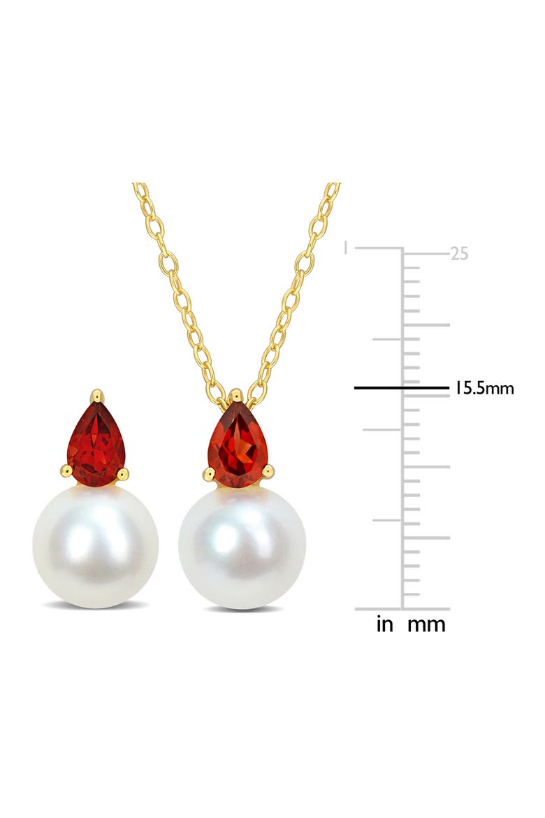 Garnet & Freshwater Pearl Stud Earrings & Pendant Necklace Set, Alternate, color, RED