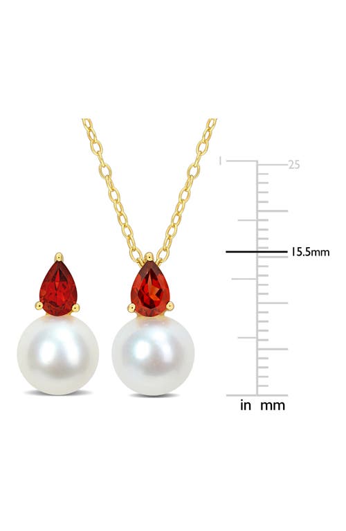 Delmar Garnet & Freshwater Pearl Stud Earrings & Pendant Necklace Set