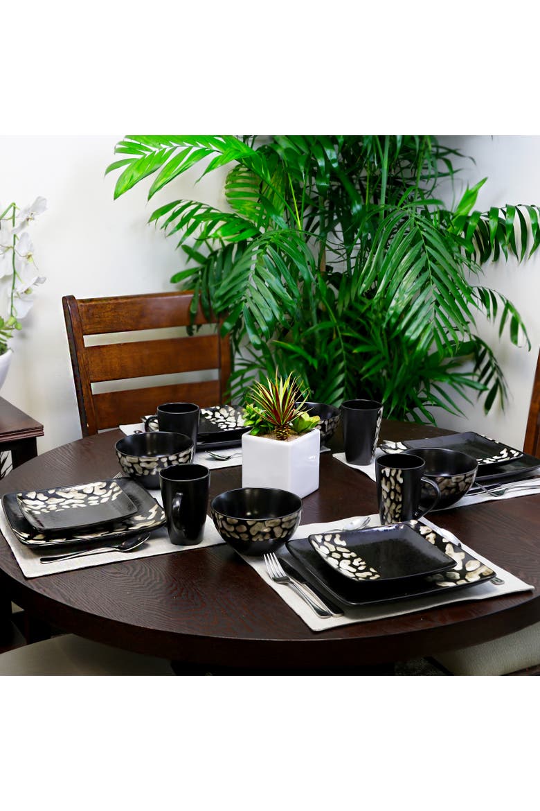 Savannah 16 Piece Stoneware Dinnerware Set, Alternate, color, Black