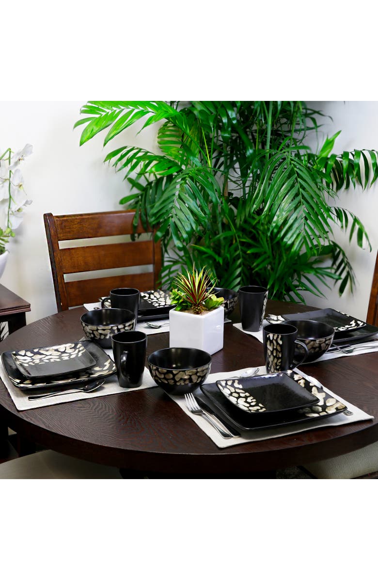 Elama Savannah 16 Piece Stoneware Dinnerware Set, Alternate, color, Black