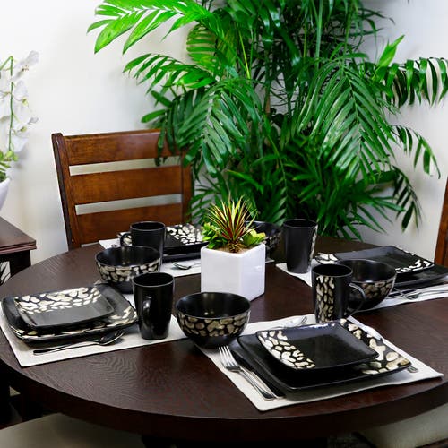 Elama Savannah 16 Piece Stoneware Dinnerware Set In Multi