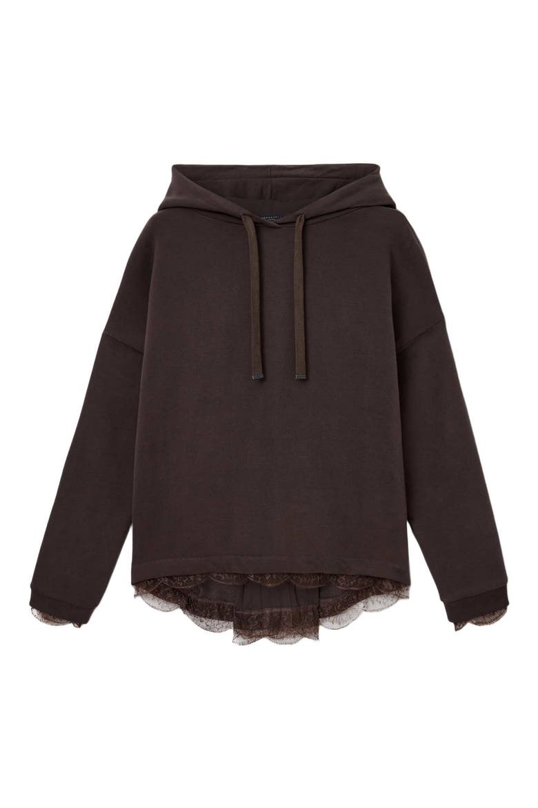 Nia Lace High-Low Hoodie, Alternate, color, BOTTLE BROWN