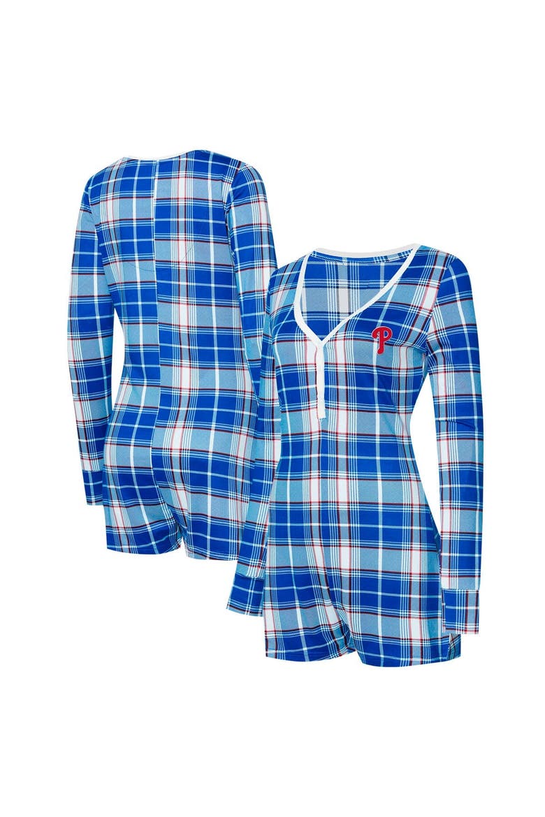 Women's Concepts Sport Royal Philadelphia Phillies Ashford Plaid V-Neck Knit Romper, Alternate, color, Royal