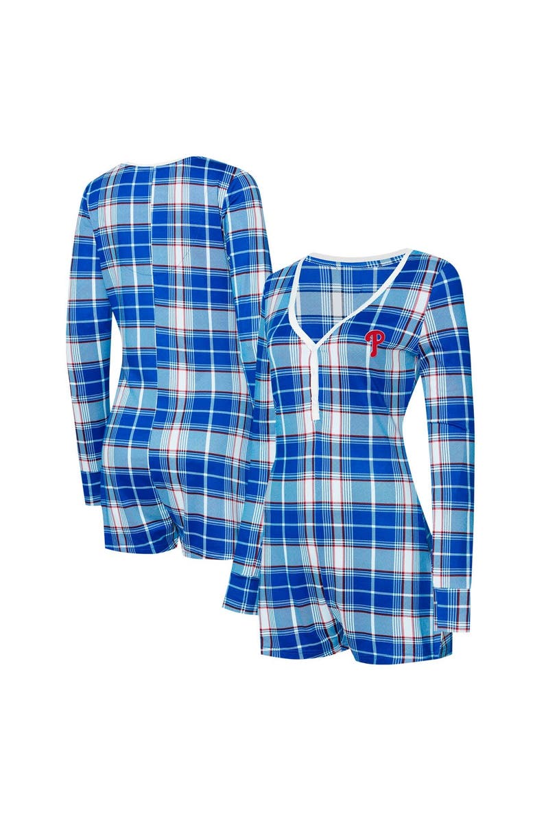 CONCEPTS SPORT Women's Concepts Sport Royal Philadelphia Phillies Ashford Plaid V-Neck Knit Romper, Alternate, color, Royal