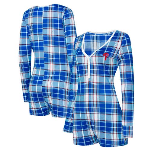 Concepts Sport Royal Philadelphia Phillies Ashford Plaid V-neck Knit Romper