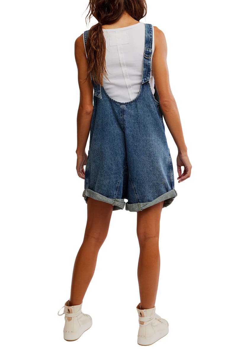 Free People High Roller Denim Short Overalls, Alternate, color, Zaza