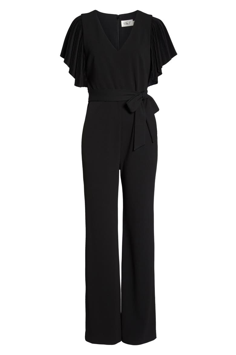 Pleat Sleeve Jumpsuit, Alternate, color, BLACK
