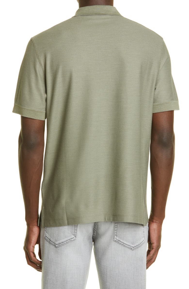 ZEGNA Honeycomb Short Sleeve Cotton & Silk Polo, Alternate, color, 